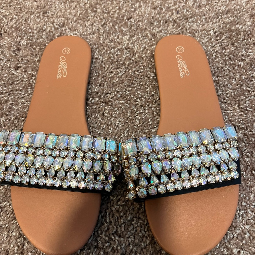 Mata Rhinestone Slide Sandals - Bling Embellished